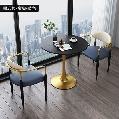 A light luxury sintered stone small round table for reception and negotiation tables and chairs, a trendy coffee table, balcony lounge table, and chair combination