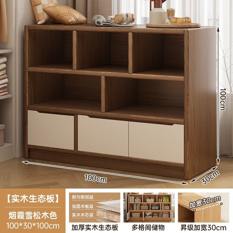 Solid wood bookshelf storage cabinet integrated wall-mounted living room storage cabinet wall-side narrow cabinet bedroom cubicle cabinet storage cabinet