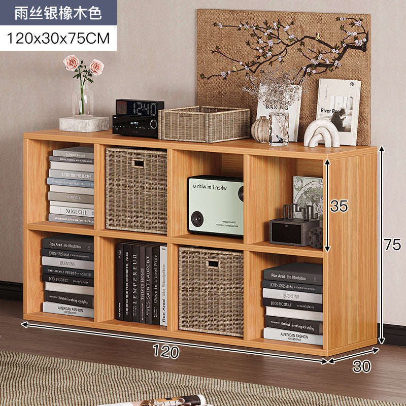 Carefully selected simple bookshelf low cabinet, small apartment living room, large capacity floor-standing INS style long strip storage cabinet against the wall and balcony