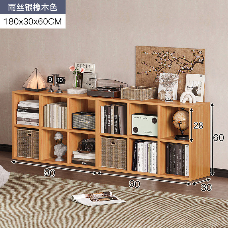 Carefully selected simple bookshelf low cabinet, small apartment living room, large capacity floor-standing INS style long strip storage cabinet against the wall and balcony