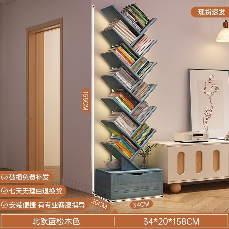 Storage rack, simple bookshelf, floor-standing living room tree-shaped small bookshelf, home multi-layer narrow-gap storage against the wall