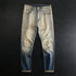 Carmine Juneberry UrbanEase™ Retro Patchwork Motorcycle Jeans for men, showing front view with patchwork design and sturdy denim fabric.