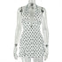 Polka dot slimming printed sexy A-line dress with deep V plunge neckline by Pear Daisy, perfect for stylish occasions.