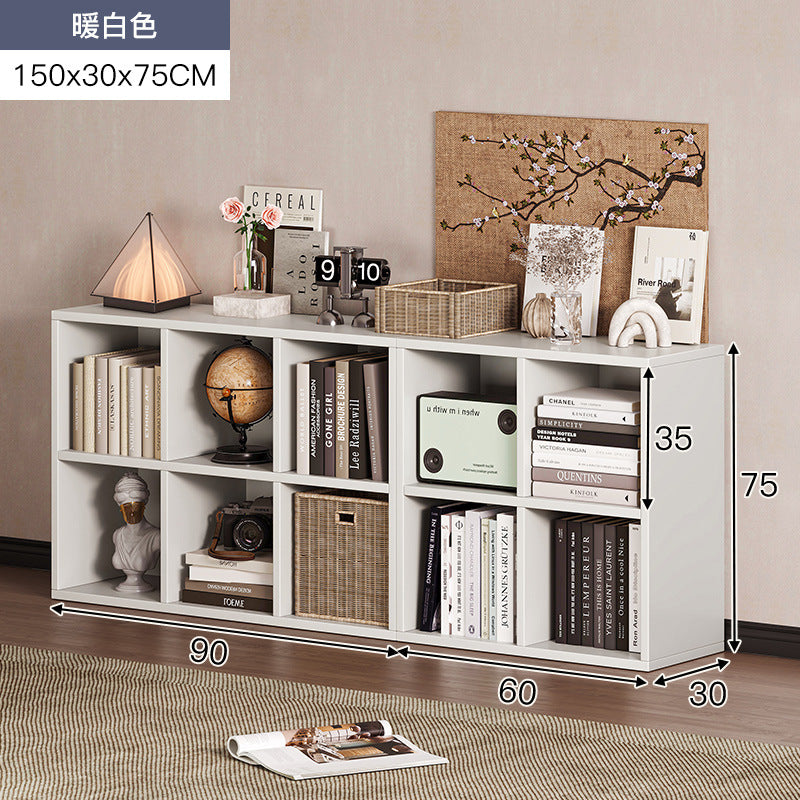 Carefully selected simple bookshelf low cabinet, small apartment living room, large capacity floor-standing INS style long strip storage cabinet against the wall and balcony