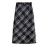 High waist mid-length woolen plaid skirt for women by Carmine Juneberry, featuring a stylish checked pattern and tailored fit.