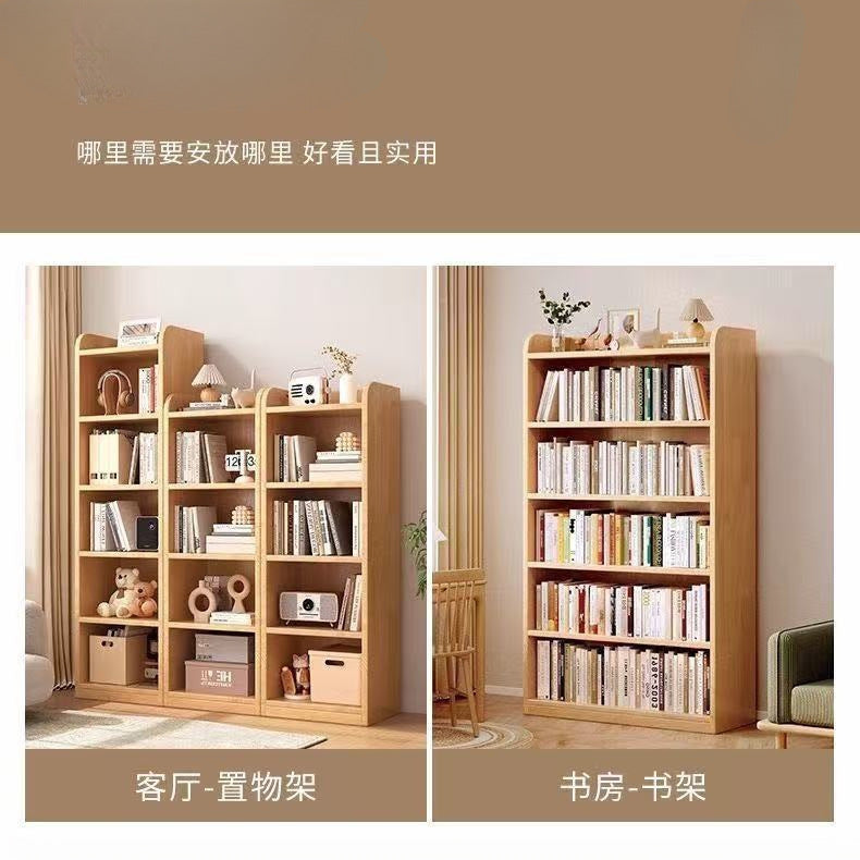 Floor-standing storage rack, simple wooden bookcase, multi-story bedroom and living room storage cabinet for home use, wall-mounted integrated storage cabinet