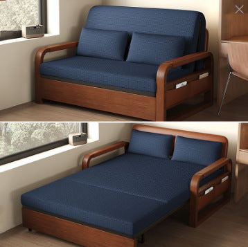 Sofa bed integrated dual-use nap bed vintage Chinese style sofa bed oil-wax leather folding bed multifunctional foldable