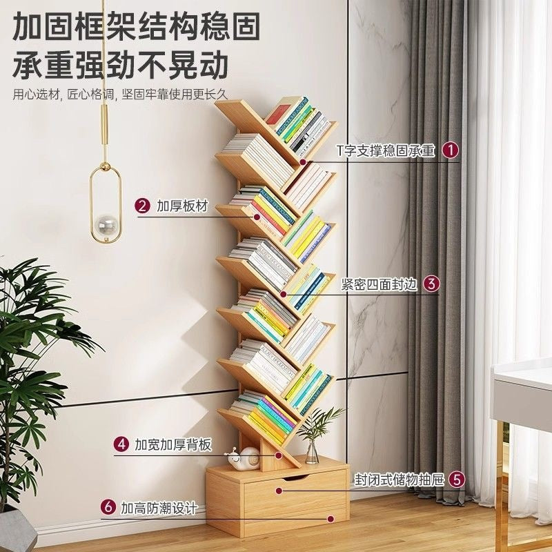 Storage rack, simple bookshelf, floor-standing living room tree-shaped small bookshelf, home multi-layer narrow-gap storage against the wall