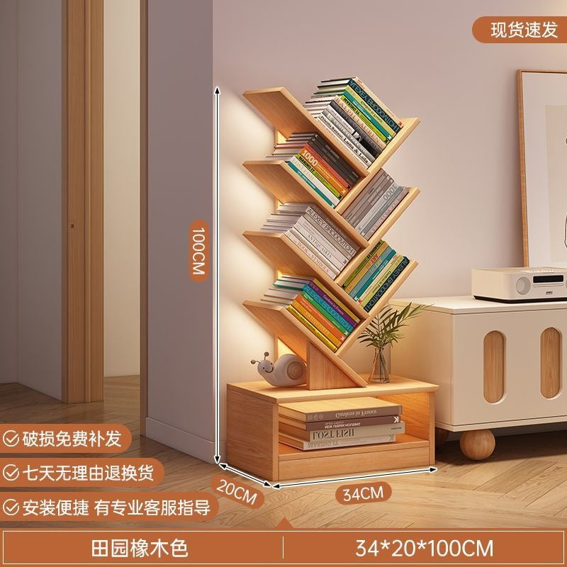 Storage rack, simple bookshelf, floor-standing living room tree-shaped small bookshelf, home multi-layer narrow-gap storage against the wall