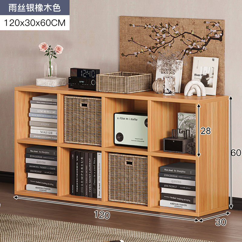 Carefully selected simple bookshelf low cabinet, small apartment living room, large capacity floor-standing INS style long strip storage cabinet against the wall and balcony