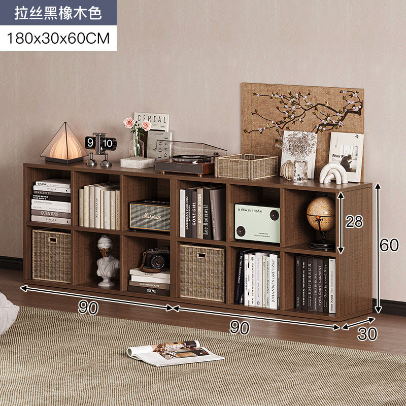 Carefully selected simple bookshelf low cabinet, small apartment living room, large capacity floor-standing INS style long strip storage cabinet against the wall and balcony