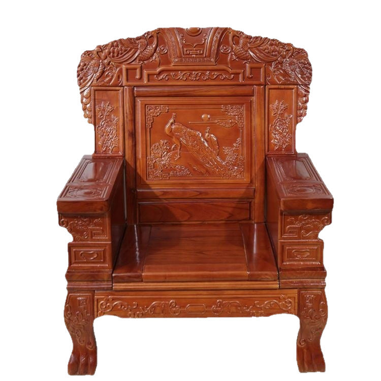 All-solid wood sofa combination, classical Chinese style antique carved economical rural red toon wood sofa for winter and summer use