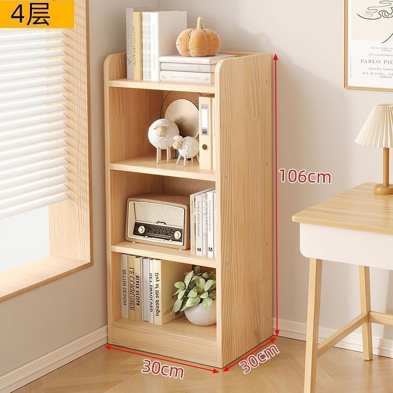 Floor-standing storage rack, simple wooden bookcase, multi-story bedroom and living room storage cabinet for home use, wall-mounted integrated storage cabinet