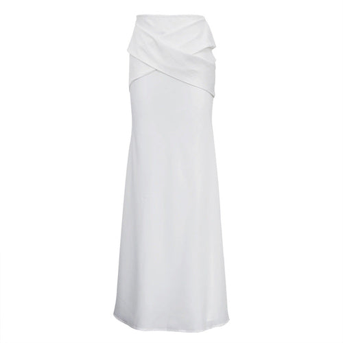 Spring cross design niche satin skirt for women by Pear Daisy, featuring a stylish hip-skirt with matching details.