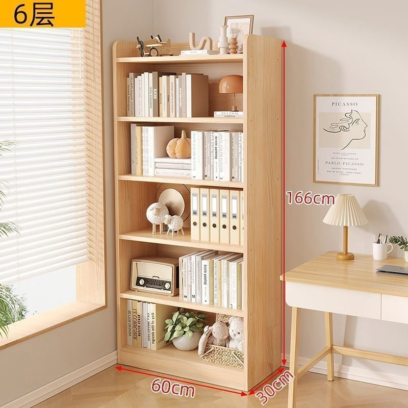 Floor-standing storage rack, simple wooden bookcase, multi-story bedroom and living room storage cabinet for home use, wall-mounted integrated storage cabinet