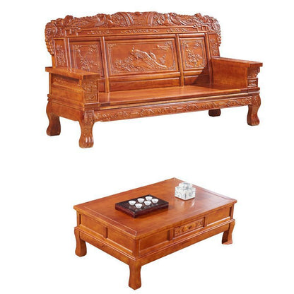 All-solid wood sofa combination, classical Chinese style antique carved economical rural red toon wood sofa for winter and summer use