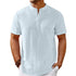 Carmine Juneberry striped cotton-linen Henley T-shirt with long sleeves and button placket, casual style, Haute Edition 25.