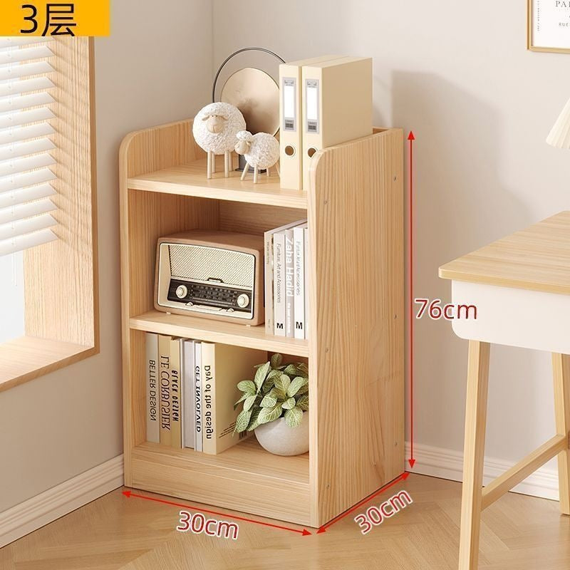 Floor-standing storage rack, simple wooden bookcase, multi-story bedroom and living room storage cabinet for home use, wall-mounted integrated storage cabinet