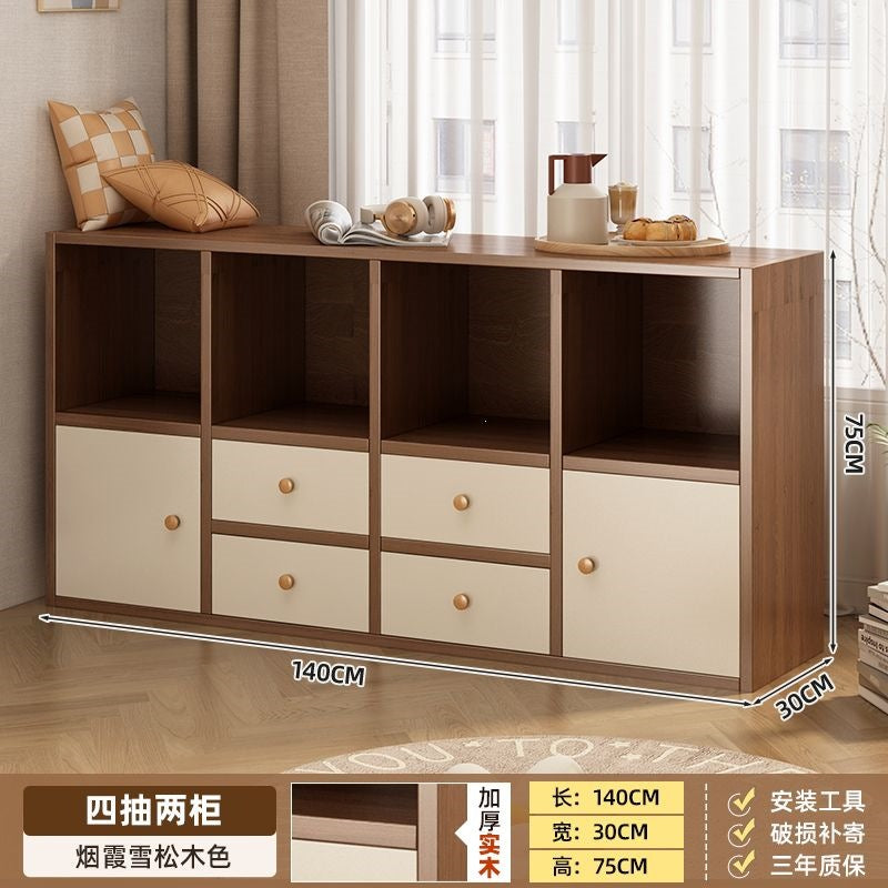 Solid wood bookshelf storage cabinet integrated wall-mounted living room storage cabinet wall-side narrow cabinet bedroom cubicle cabinet storage cabinet