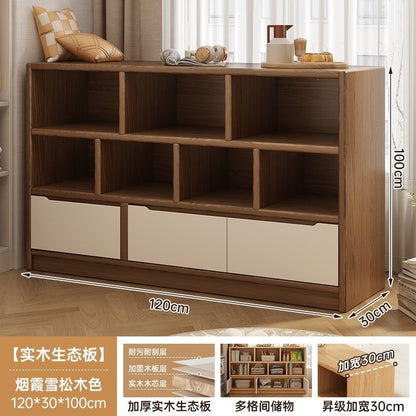 Solid wood bookshelf storage cabinet integrated wall-mounted living room storage cabinet wall-side narrow cabinet bedroom cubicle cabinet storage cabinet