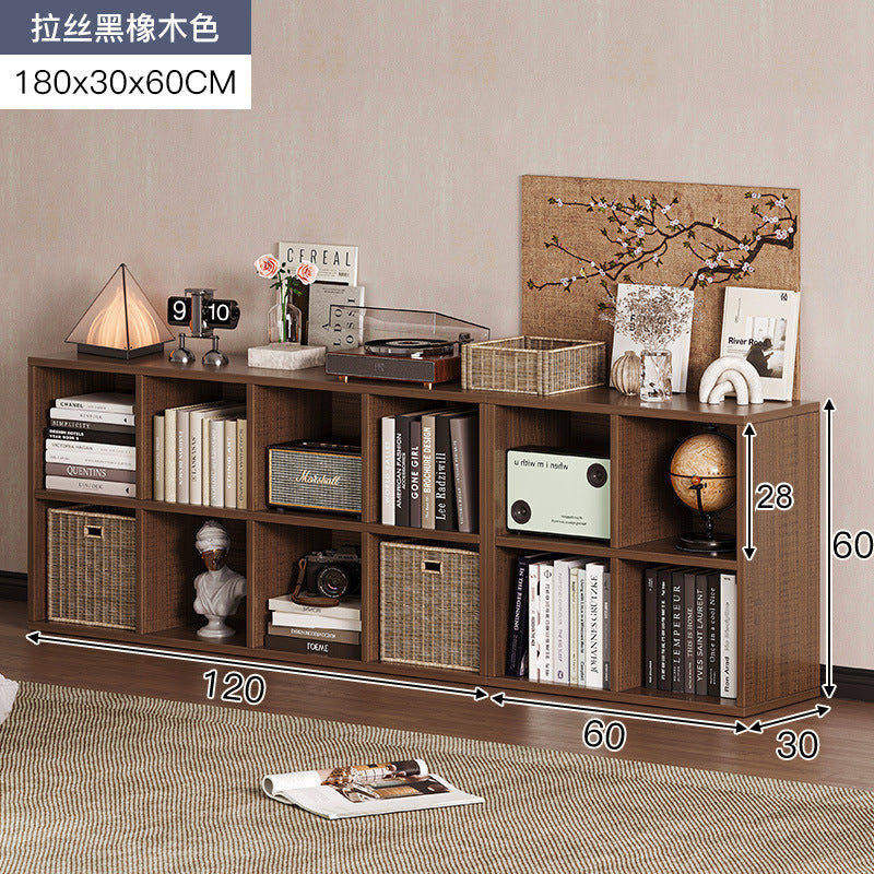 Carefully selected simple bookshelf low cabinet, small apartment living room, large capacity floor-standing INS style long strip storage cabinet against the wall and balcony