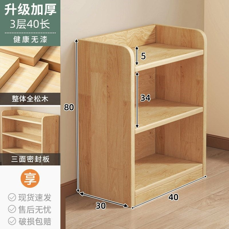 Solid wood bookshelves, integrated against the wall, floor shelves, household children&