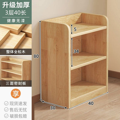 Solid wood bookshelves, integrated against the wall, floor shelves, household children&