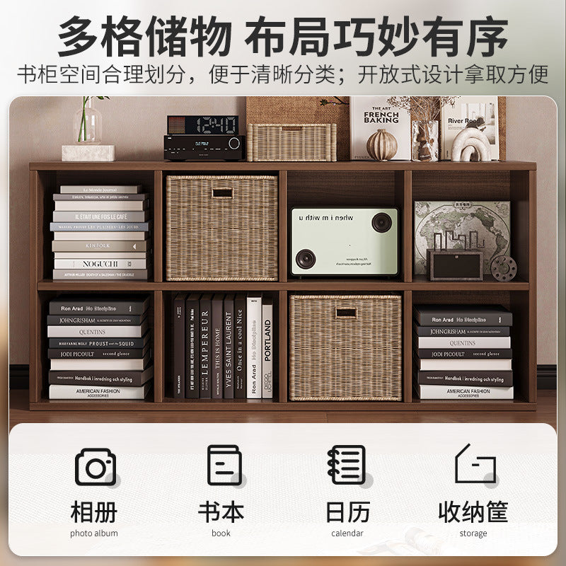 Carefully selected simple bookshelf low cabinet, small apartment living room, large capacity floor-standing INS style long strip storage cabinet against the wall and balcony