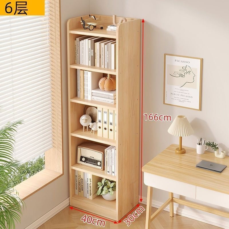 Floor-standing storage rack, simple wooden bookcase, multi-story bedroom and living room storage cabinet for home use, wall-mounted integrated storage cabinet