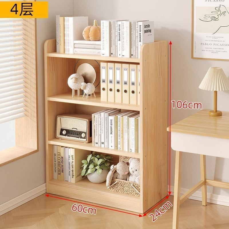 Floor-standing storage rack, simple wooden bookcase, multi-story bedroom and living room storage cabinet for home use, wall-mounted integrated storage cabinet