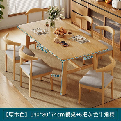 Dining table and chair combination, small apartment, household rectangular table and chairs, commercial breakfast shop dining table and chairs, fast food restaurant, iron horn chair