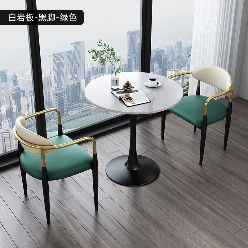 A light luxury sintered stone small round table for reception and negotiation tables and chairs, a trendy coffee table, balcony lounge table, and chair combination