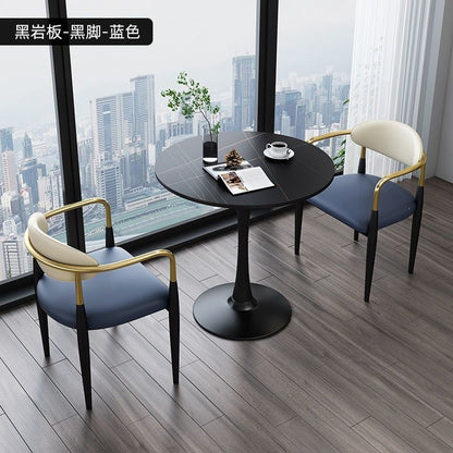 A light luxury sintered stone small round table for reception and negotiation tables and chairs, a trendy coffee table, balcony lounge table, and chair combination