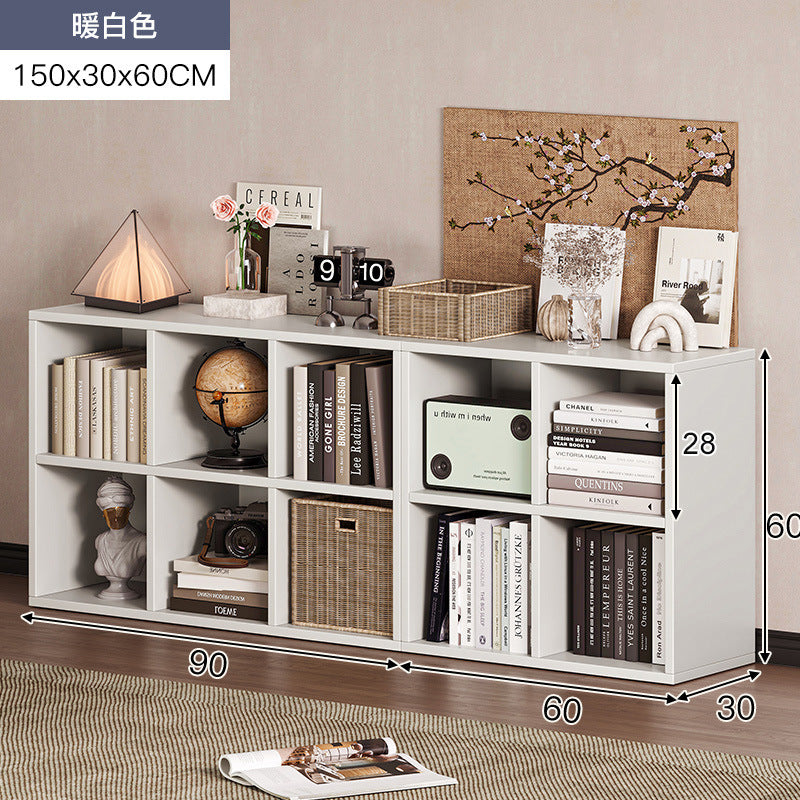 Carefully selected simple bookshelf low cabinet, small apartment living room, large capacity floor-standing INS style long strip storage cabinet against the wall and balcony