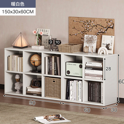Carefully selected simple bookshelf low cabinet, small apartment living room, large capacity floor-standing INS style long strip storage cabinet against the wall and balcony