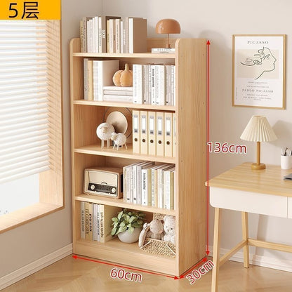 Floor-standing storage rack, simple wooden bookcase, multi-story bedroom and living room storage cabinet for home use, wall-mounted integrated storage cabinet