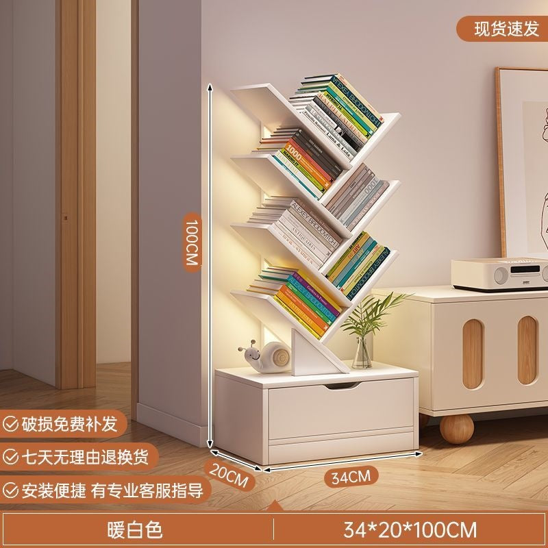 Storage rack, simple bookshelf, floor-standing living room tree-shaped small bookshelf, home multi-layer narrow-gap storage against the wall