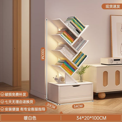 Storage rack, simple bookshelf, floor-standing living room tree-shaped small bookshelf, home multi-layer narrow-gap storage against the wall