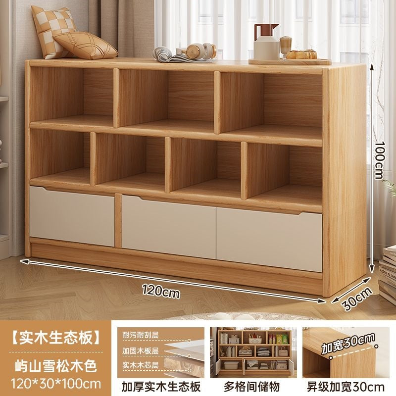 Solid wood bookshelf storage cabinet integrated wall-mounted living room storage cabinet wall-side narrow cabinet bedroom cubicle cabinet storage cabinet