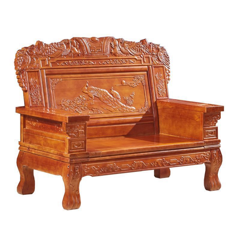 All-solid wood sofa combination, classical Chinese style antique carved economical rural red toon wood sofa for winter and summer use