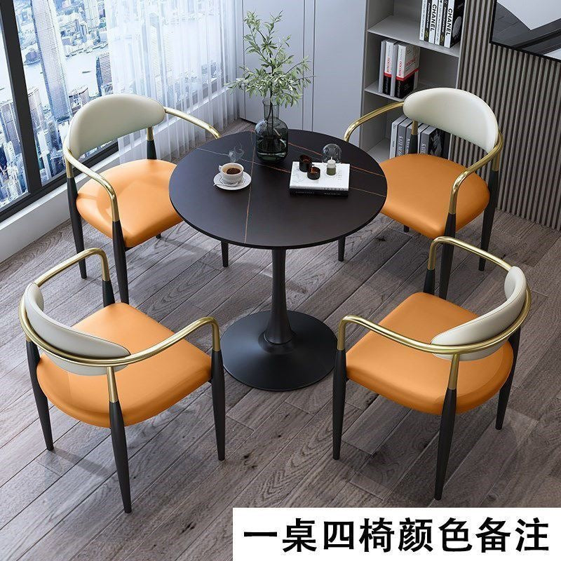 A light luxury sintered stone small round table for reception and negotiation tables and chairs, a trendy coffee table, balcony lounge table, and chair combination