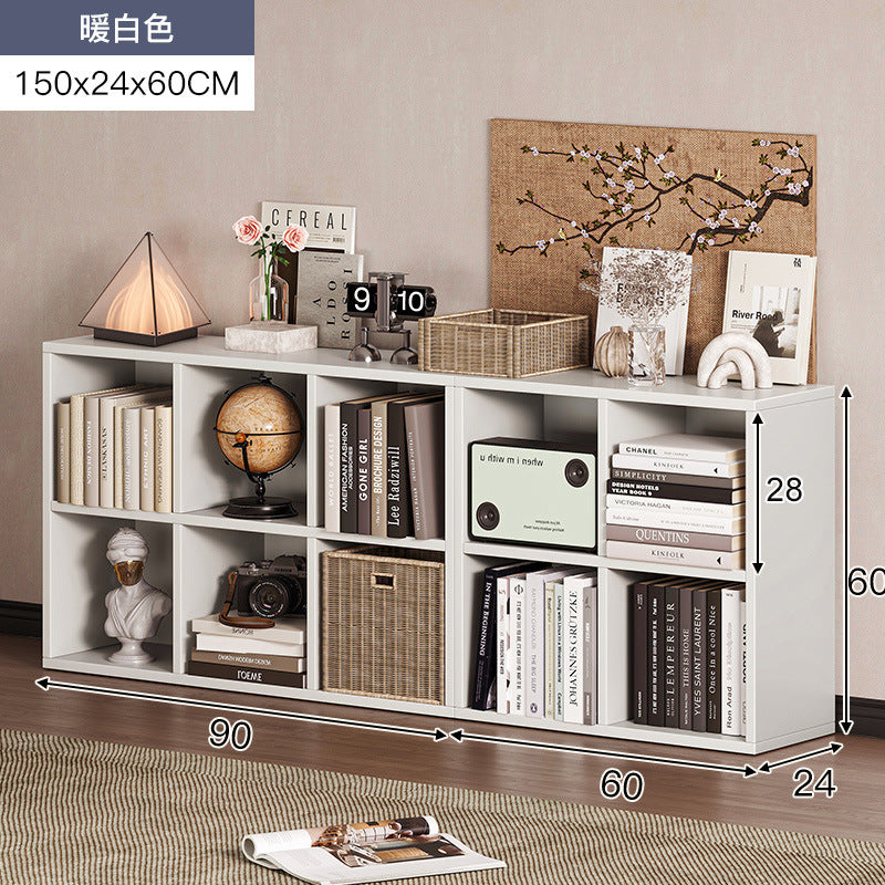 Carefully selected simple bookshelf low cabinet, small apartment living room, large capacity floor-standing INS style long strip storage cabinet against the wall and balcony
