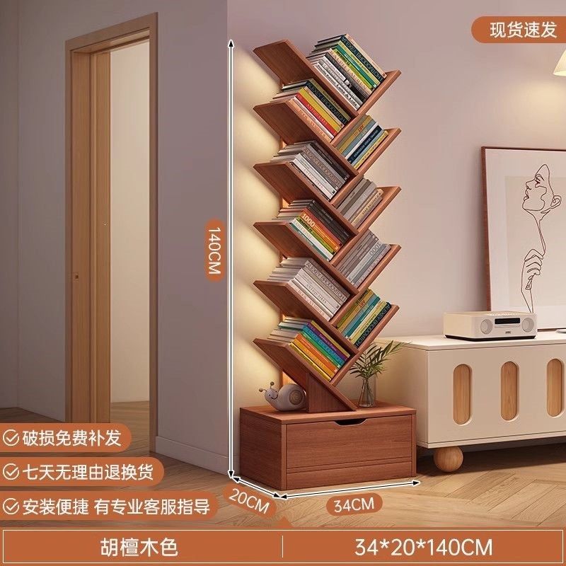 Storage rack, simple bookshelf, floor-standing living room tree-shaped small bookshelf, home multi-layer narrow-gap storage against the wall