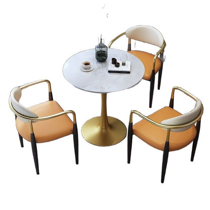 A light luxury sintered stone small round table for reception and negotiation tables and chairs, a trendy coffee table, balcony lounge table, and chair combination