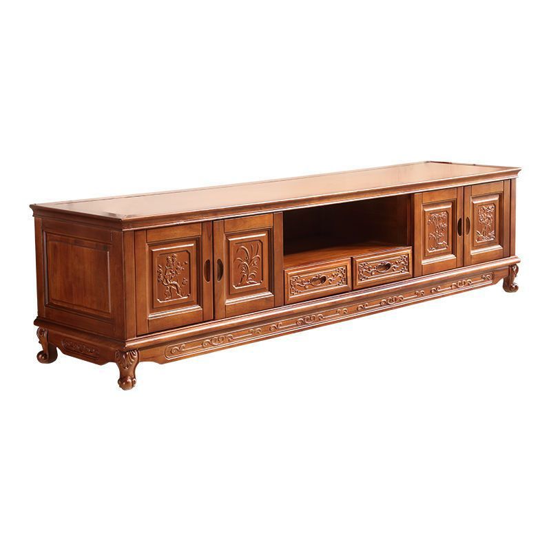 All-solid wood sofa combination, classical Chinese style antique carved economical rural red toon wood sofa for winter and summer use