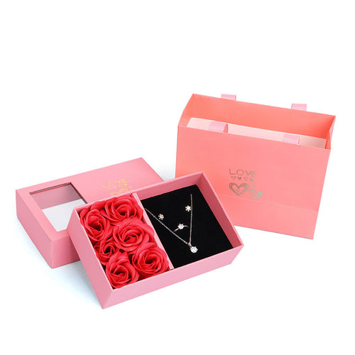 Rose Sand Brier Heaven and Earth Cover Rose Jewelry Box with six flower design for rings and small jewelry storage