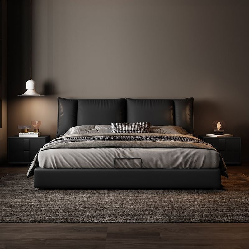 High-end bedroom light luxury leather bed, 1.5 to 1.8 meters double king, Italian minimalist multifunctional soft solid wood bed