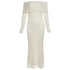 Elegant off-shoulder lace maxi dress by Carmine Juneberry featuring a flowing silhouette and intricate lace details.