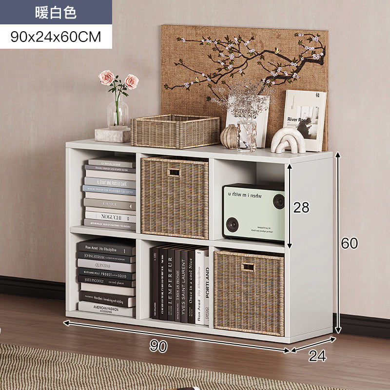 Carefully selected simple bookshelf low cabinet, small apartment living room, large capacity floor-standing INS style long strip storage cabinet against the wall and balcony
