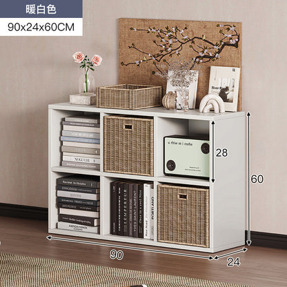 Carefully selected simple bookshelf low cabinet, small apartment living room, large capacity floor-standing INS style long strip storage cabinet against the wall and balcony